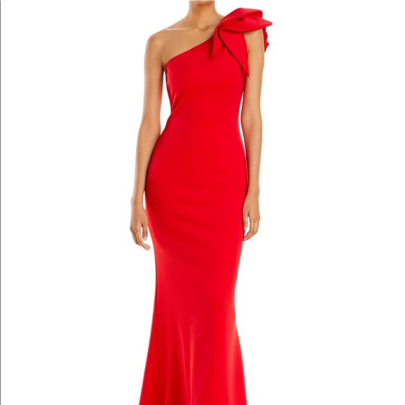 AQUA - One shoulder scuba gown size 6 (red) - Picture 4 of 11